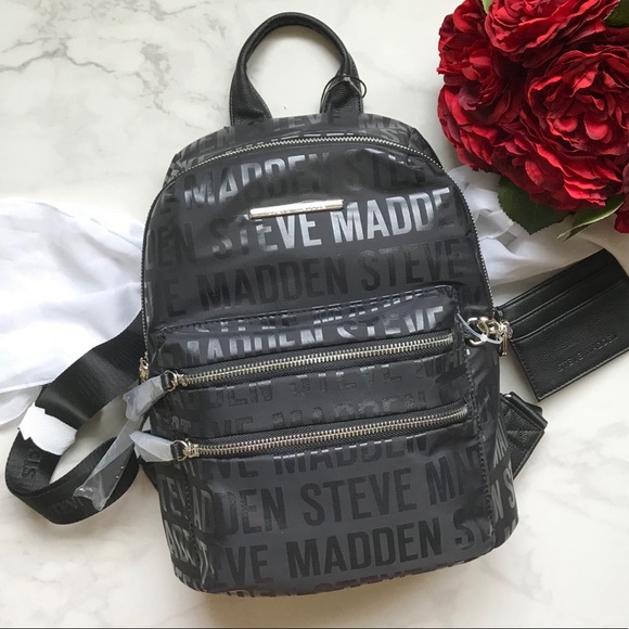 Steve Madden Black Backpack Logo Bag - Picture 8 of 8